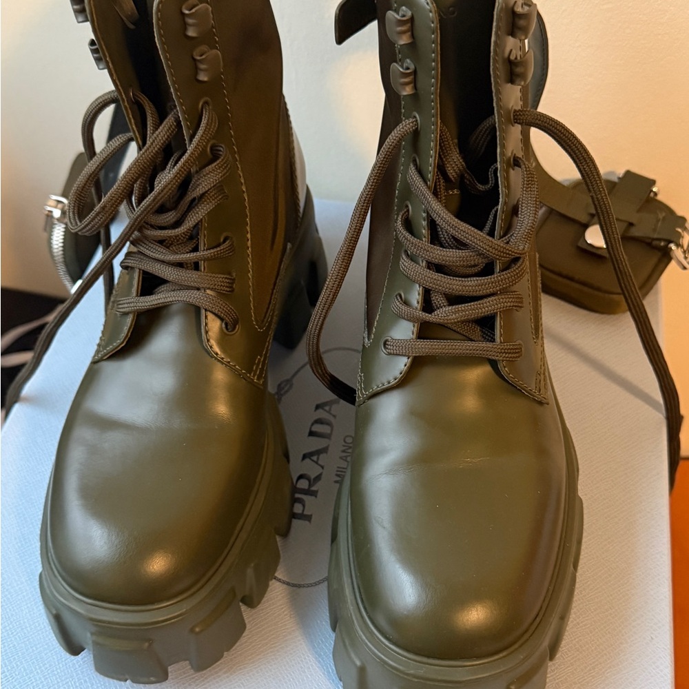 Prada Green Combat Boots with Rugged Sole